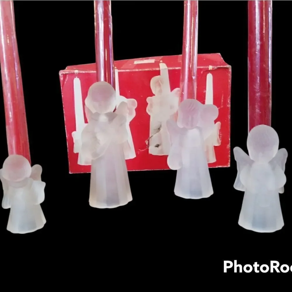 Vintage Bloomingdale's frosted crystal angel candleholders